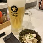 みそかつかつみや - 生ビール、お通し