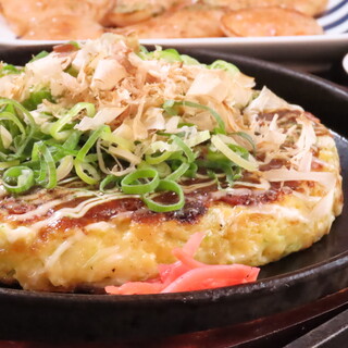 The ``Okonomiyaki'' is baked with the skill of the owner and has a crunchy and fluffy texture!