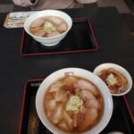 Kitakata Ramen Bannai - 奥塩オーダー塩喜多方ラーメン手前喜多方ワンタンラーメン+ミニ炙り丼
