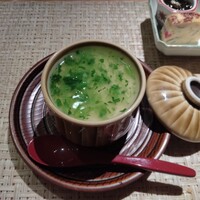 魚菜 基 - えびと菜の花の茶碗蒸し