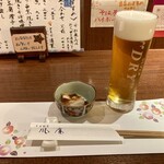 Soba Kappou Fuuan - 生ビール 650円　　お通し 400円