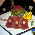 東郷 - お造り／九州産メジマグロ いしるマヨのせ 柚子胡椒醤油ソース