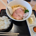 らぁ麺 ふじ田 - まぜそばトリュフ卵黄付　追飯セット950円