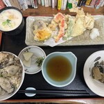 京味菜 わたつね - 鱈白子天麩羅定食(牡蠣ご飯,粕汁変更)