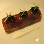 25年12月　青森県産アワビとその肝・根菜のカネロニ仕立て　キャビアのせ