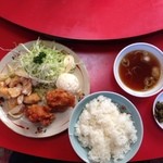 宝来 - 海老マヨと唐揚げの盛り合わせライスです。美味しい！