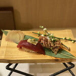 鮨乃悠家 - 生本マグロ赤身漬け、本マグロ中トロ