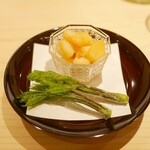 新ばし 星野 - 「揚物」貝柱揚げ、コシアブラ揚げ