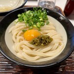 うどん 丸香 - 唐辛子醤油うどん（卵入り ）660円