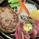 GRILL FUKUYOSHI - とろけるハンバーグ&短角牛リブロースステーキ+ライスセット　1,990円+390円(税抜)