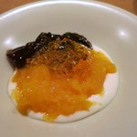 虎白 - デザート　柿シャーベット　黒蜜寒天　ラム酒ゼリー　チーズスープ
      