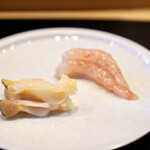 鮨 十兵衛 - ばい貝と甘海老づけ、海老の味噌も漬けに