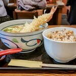 手打うどん春日井 - 海老天カレーうどんとかやくご飯大