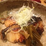 木古里 - 鰆の味噌焼き。手前のは茎ワサビです。