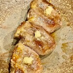 酒亭 田中 - 黒薩摩鶏のハツ　アクセントに生姜　あと少し頑張って火入れしても良かったね