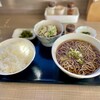 八ヶ岳パーキングエリア（下り線）赤岳 - 朝飯の定番（且つ赤岳の鉄板メニュー）もつ煮そば定食（＋トッピングで揚げたて天婦羅もおすすめ）