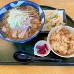 Yamagata Soba Yamakyuu - 鳥飯＋野菜バラ天セット