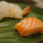 千春鮨 - ボタンエビ、トロサーモン