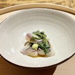 温石 - えぼ鯛と春菊を蒸したもの　本山葵