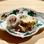 温石 - 鯵の砧巻き・おでお牛蒡の素揚げ