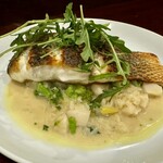 ルラション - スズキのポワレ　貝柱とリゾットのホワイトソース❗️