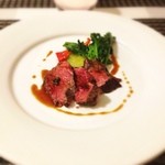 トラットリア・アルベロ - 広島なかやま牛カイノミのステーキ　グリーンペッパーソース