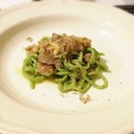 トラットリア・アルベロ - 阿波尾鶏とポワローネギのラグー　ほうれん草のトンナレッリ　フランス産最高級黒トリュフをかけて