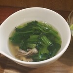 キッチン ブルー グローブ - ほうれん草スープのアップ