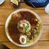 PROBE coffee & curry - ダルと無水チキンの2種カレー(セットメニュー)+ 里芋のココナッツミルクカレー(オプション)+半熟ゆで卵(オプション)