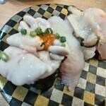 回転寿司 余市番屋 - 料理写真:左から、タチ・ほっけ・つぶ・ひらめ