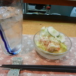 和乃家 - 麦焼酎水割り（博多子女朗）・ポテトサラダ