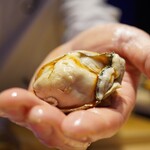 Sushi Onikai Kakeni - ◇牡蠣
                        牡蠣でシャリを包み込んだフォルム。温かな口当たりにぐんぐんと膨らんでいく牡蠣の風味。そのまま瑞々しくシャリと交わり着地する美味しさ！