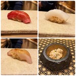 鮨 冨味 - 握り　（中トロ・スミイカ・マハタ）と小丼