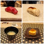 鮨 冨味 - 握り（漬けマグロ・アナゴ）とあら汁・デザート