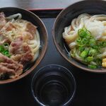 手打ちうどん 彦江 - 肉うどん中　ぶっかけ冷や中