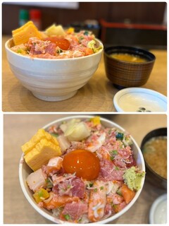 Kaisenndomburidokoro Kokoro - ど〜んと大きな丼でやってきました海鮮丼！
                        
                        こちらは白いご飯が見えないほど具がたっぷりですので豪華に見え…
                        横から見てもなかなかのボリュームです！(*´Д｀*)
