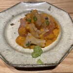 丸萬寿司 - 甘海老と帆立雲丹醤油