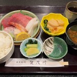 Kamogawa - 刺身盛り定食、本鮪が中トロに赤身が絶妙な美味さ
