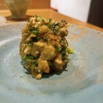 やきとりshira - 春菊と青唐辛子のなめろう