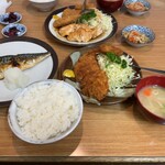桐半 - サバ焼き・チキンカツ・コロッケ定食1200円