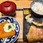 釣宿酒場 マヅメ  - 焼魚2種とアジフライ定食