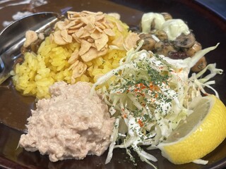 Kare Ha Nomimono - 黒い肉カレー／小盛（フライドガーリック、ツナマヨ、豆サラダ）　990円（税込）