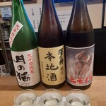 Hanashinobu - 一番右側は静岡の「ヒモノラ」純米酒ですが、あっさりしていて本醸造みたい。