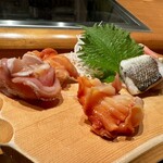 しほう田 - 小柱&ヒモ握り、赤貝握り、赤貝の切り身、鰆の叩き