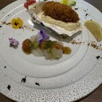 kitchen俊貴 - 季節のオードブル⟡.·*.広島産牡蠣フライ＆三河産ひらめのカルパッチョ⟡.·*.