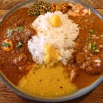 ハルダモンカレー - チキンとシーフードのあいがけ