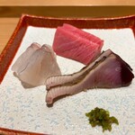 Sushi To Amakusadaiou Amane - 刺身盛 鮪、ヤイトガツオ、ヒラスズキ