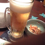 信天翁 - ビールと付出（豆モヤシ）