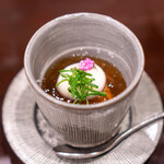 酒亭 田中 - 冷製コンソメ煮凝り リコッタチーズと百合根のピュレ