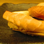 鮨処 凜 - ランチおまかせセット１０貫・凛　日替わり汁物付き　３５００円（税込）　握り-３　蒸し海老【２０２４年２月】